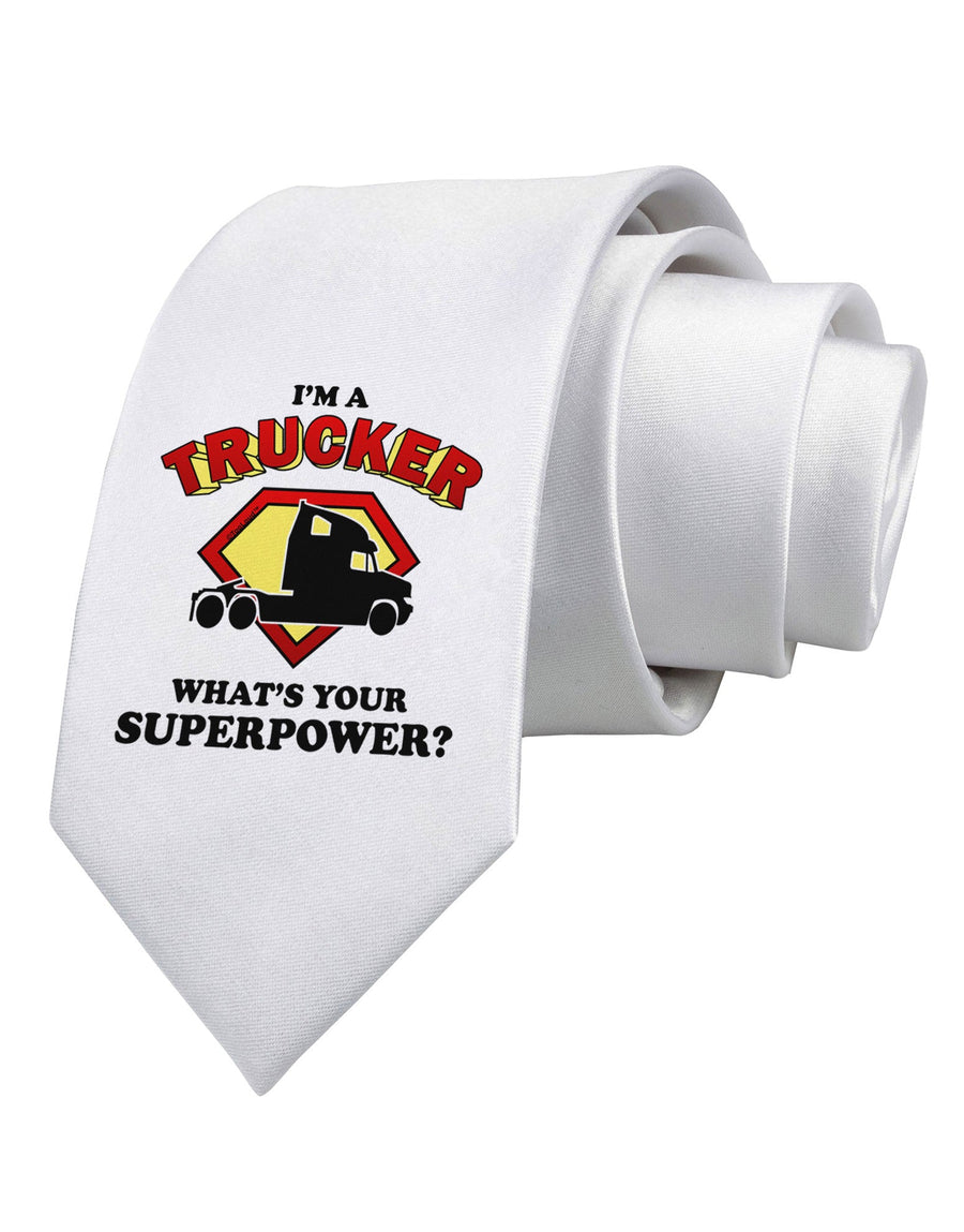 Trucker - Superpower Printed White Necktie