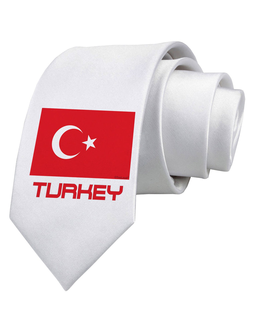 Turkey Flag with Text Printed White Necktie by TooLoud