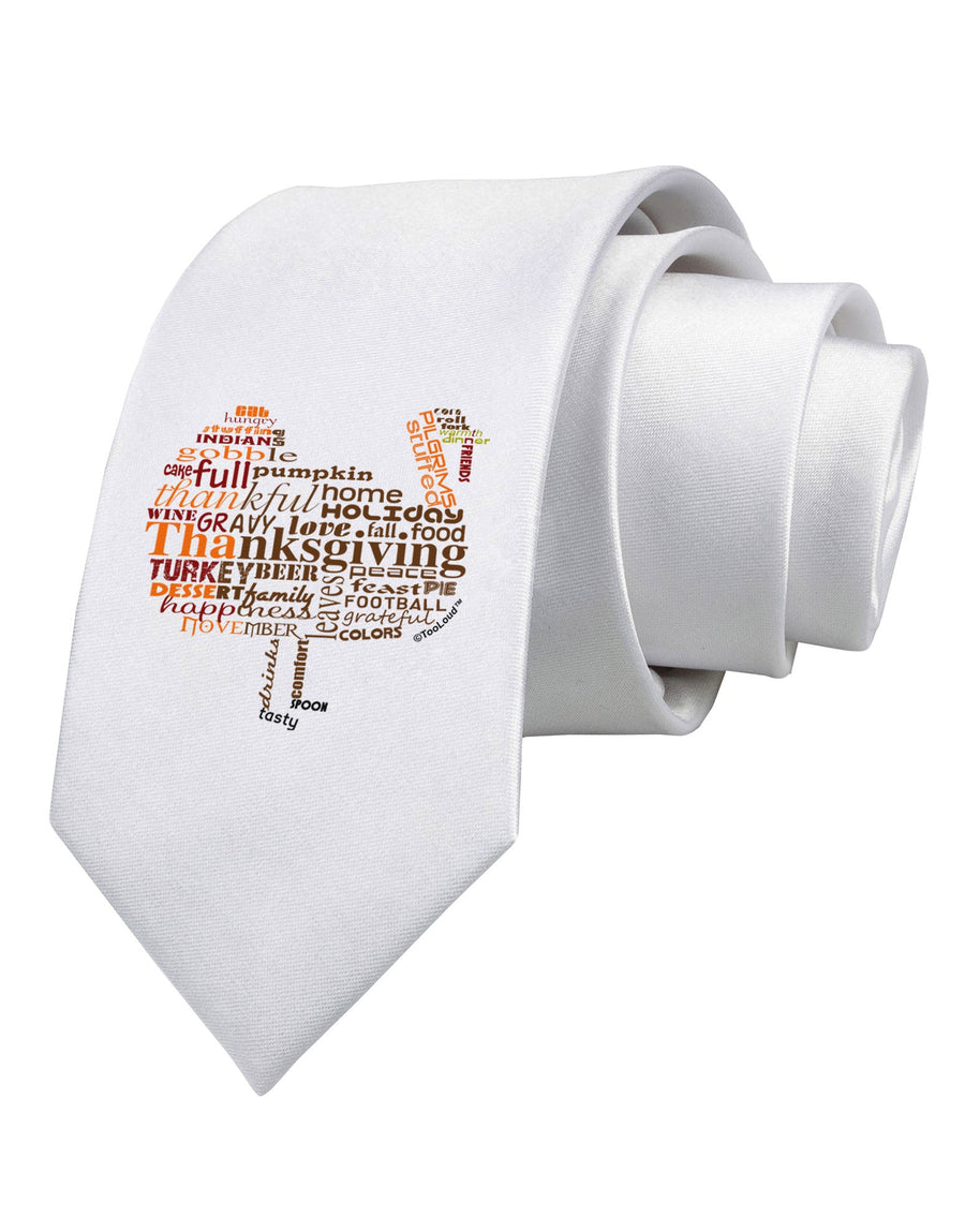 Turkey Typography Printed White Necktie