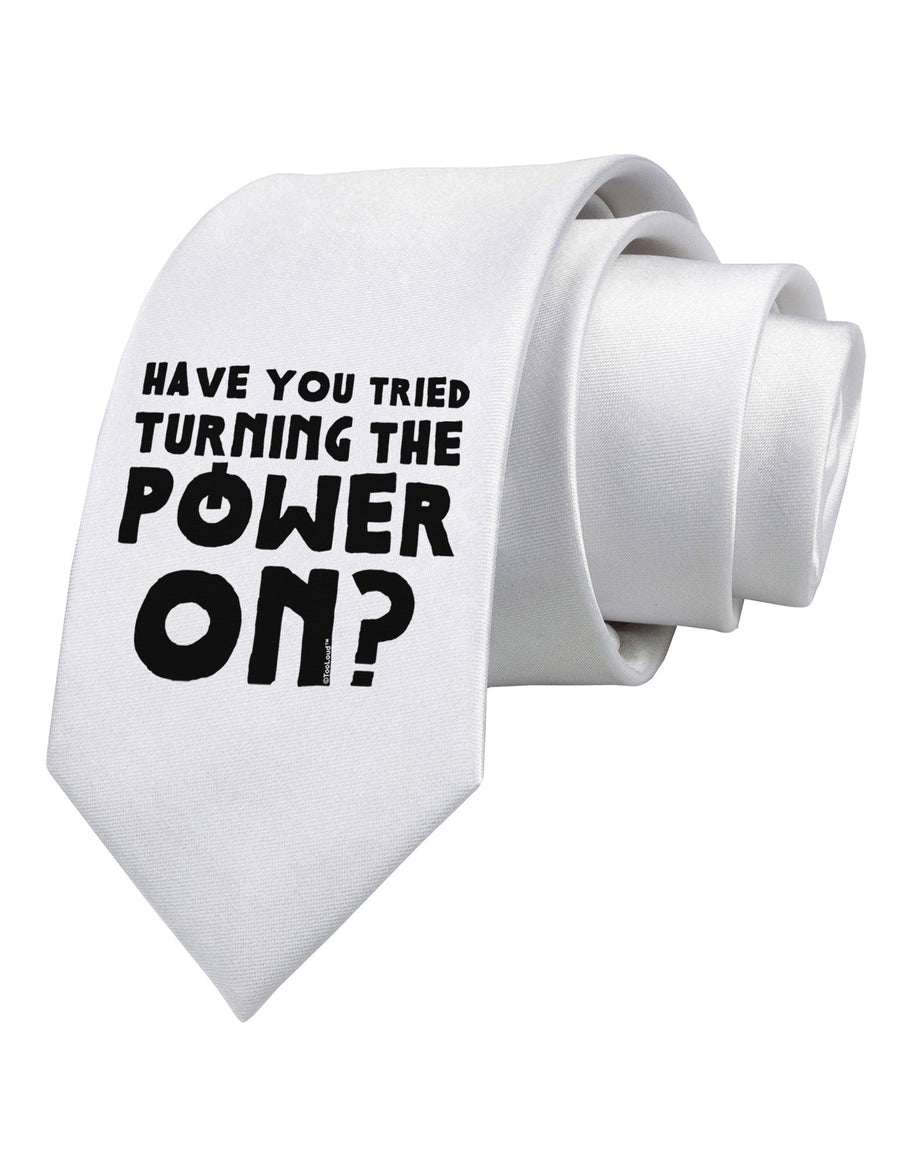 Turning the Power On Printed White Necktie