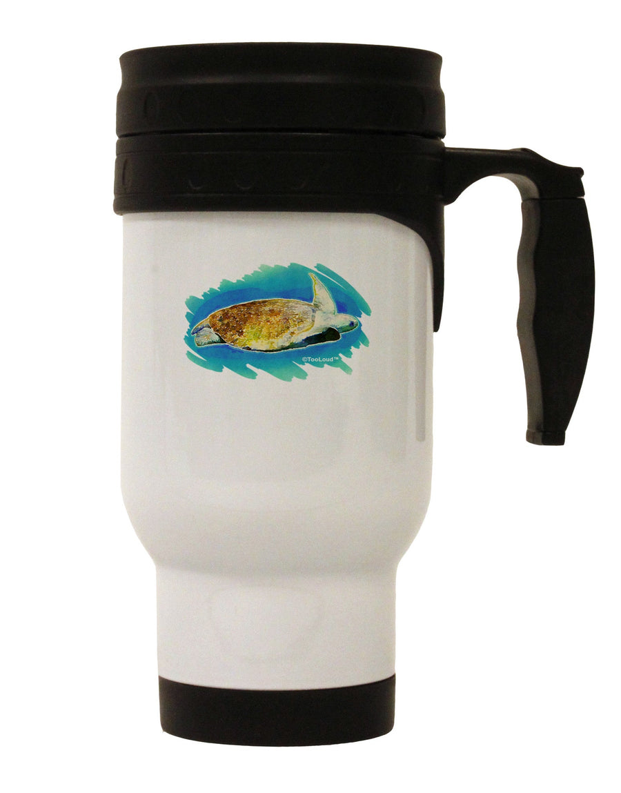 Turtle Watercolor Stainless Steel 14oz Travel Mug-Travel Mugs-TooLoud-White-Davson Sales