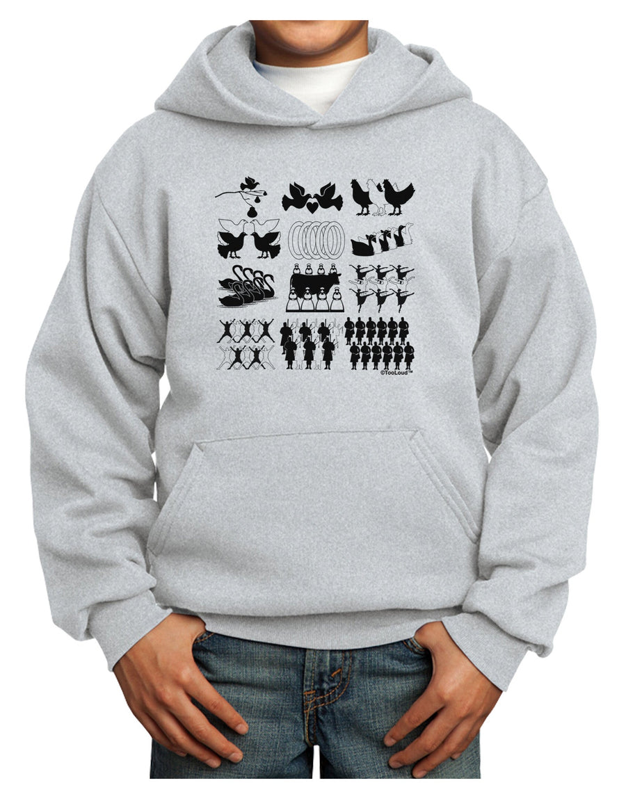 Twelve Days of Christmas Youth Hoodie Pullover Sweatshirt-Youth Hoodie-TooLoud-White-XS-Davson Sales