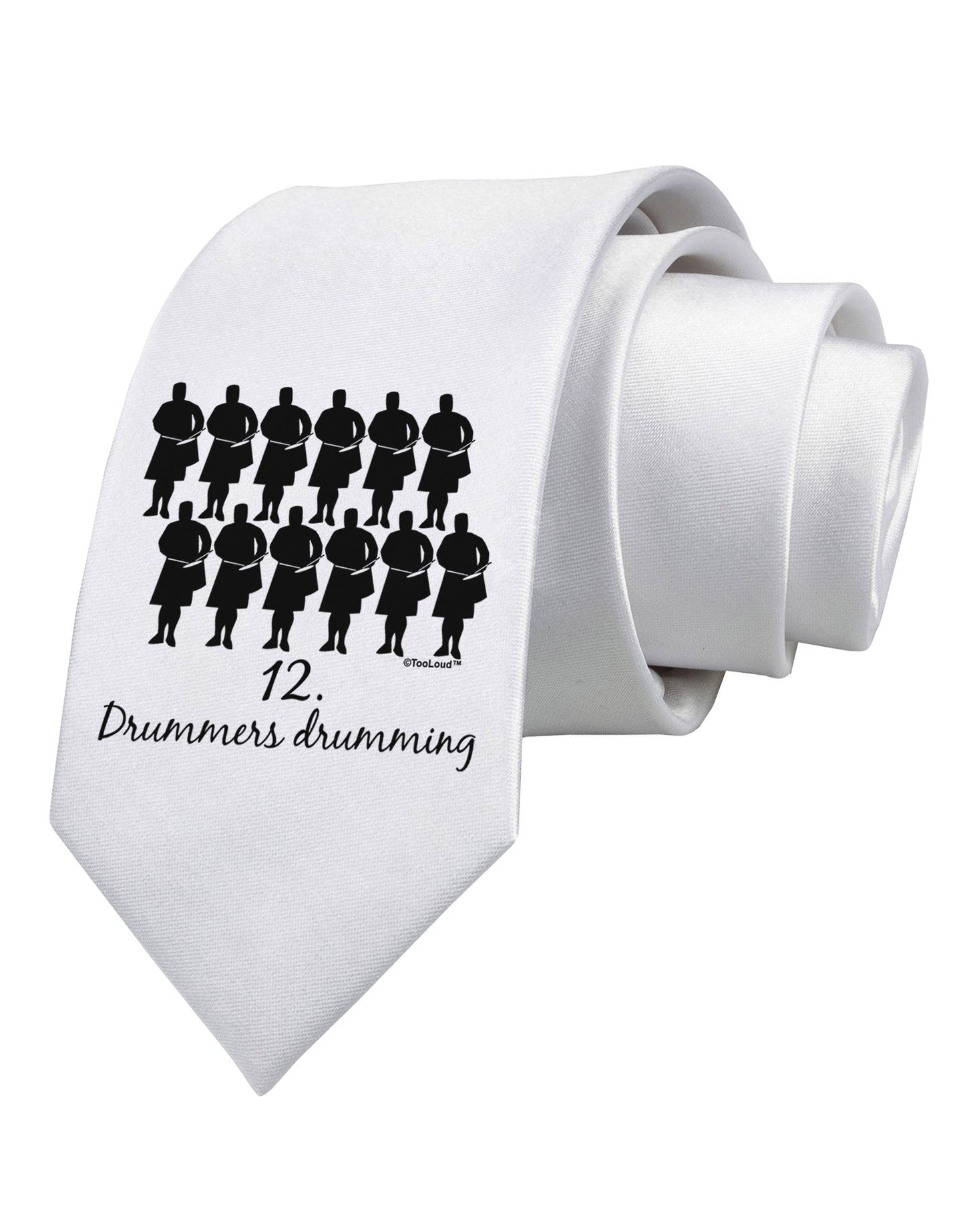 Twelve Drummers Drumming Text Printed White Necktie