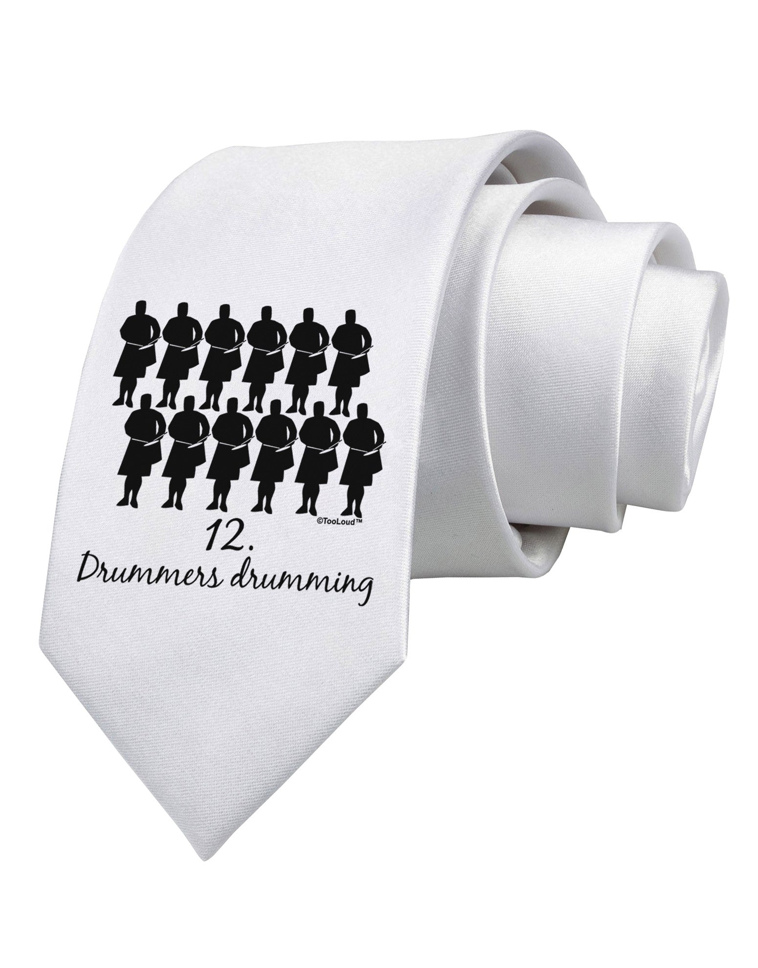Twelve Drummers Drumming Text Printed White Necktie