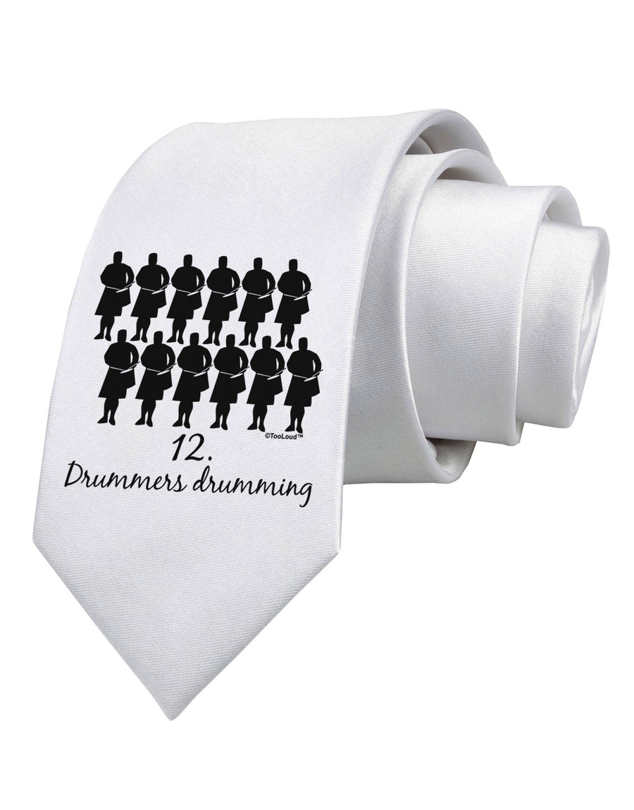 Twelve Drummers Drumming Text Printed White Necktie