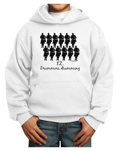 Twelve Drummers Drumming Text Youth Hoodie Pullover Sweatshirt-Youth Hoodie-TooLoud-White-XS-Davson Sales