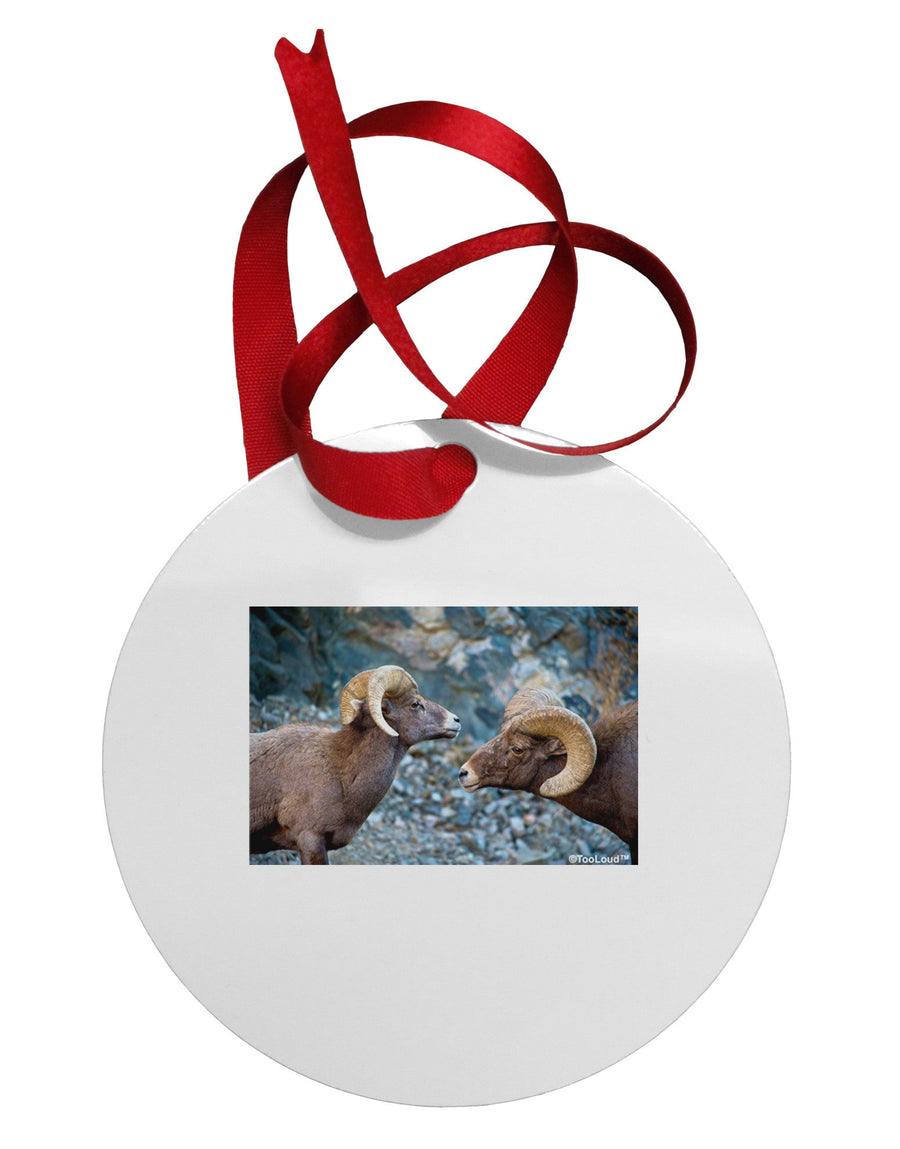 Two Bighorn Rams Circular Metal Ornament-Ornament-TooLoud-White-Davson Sales