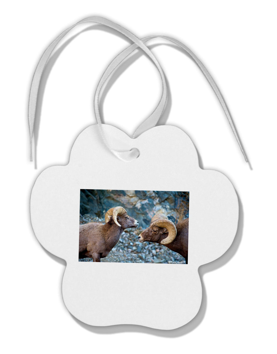 Two Bighorn Rams Paw Print Shaped Ornament-Ornament-TooLoud-White-Davson Sales