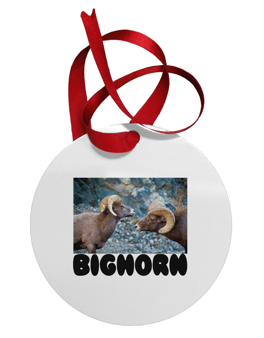 Two Bighorn Rams Text Circular Metal Ornament-Ornament-TooLoud-White-Davson Sales