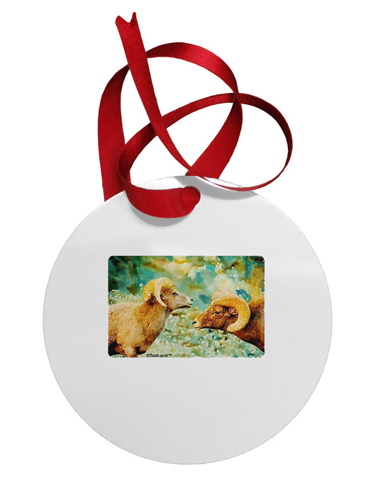 Two Bighorn Rams Watercolor Circular Metal Ornament-Ornament-TooLoud-White-Davson Sales