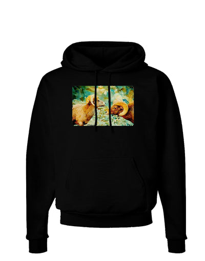 Two Bighorn Rams Watercolor Dark Hoodie Sweatshirt-Hoodie-TooLoud-Black-Small-Davson Sales