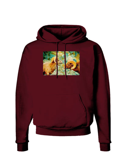 Two Bighorn Rams Watercolor Dark Hoodie Sweatshirt-Hoodie-TooLoud-Maroon-Small-Davson Sales