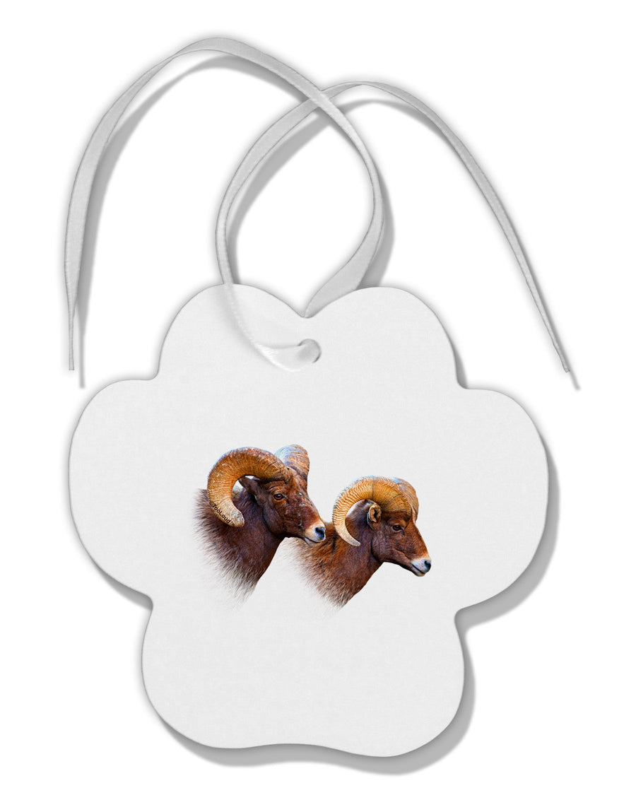 Two Majestic Bighorn Rams Paw Print Shaped Ornament-Ornament-TooLoud-White-Davson Sales