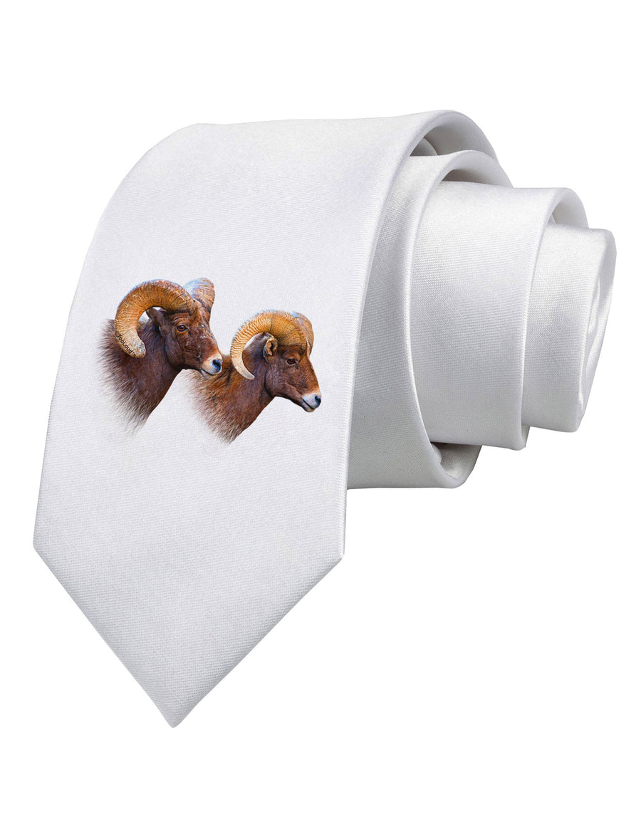 Two Majestic Bighorn Rams Printed White Necktie