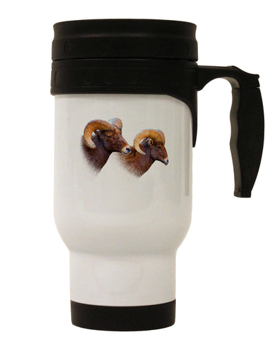 Two Majestic Bighorn Rams Stainless Steel 14oz Travel Mug-Travel Mugs-TooLoud-White-Davson Sales