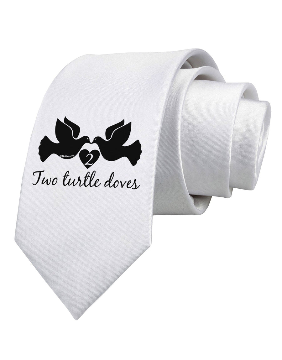 Two Turtle Doves Text Printed White Necktie