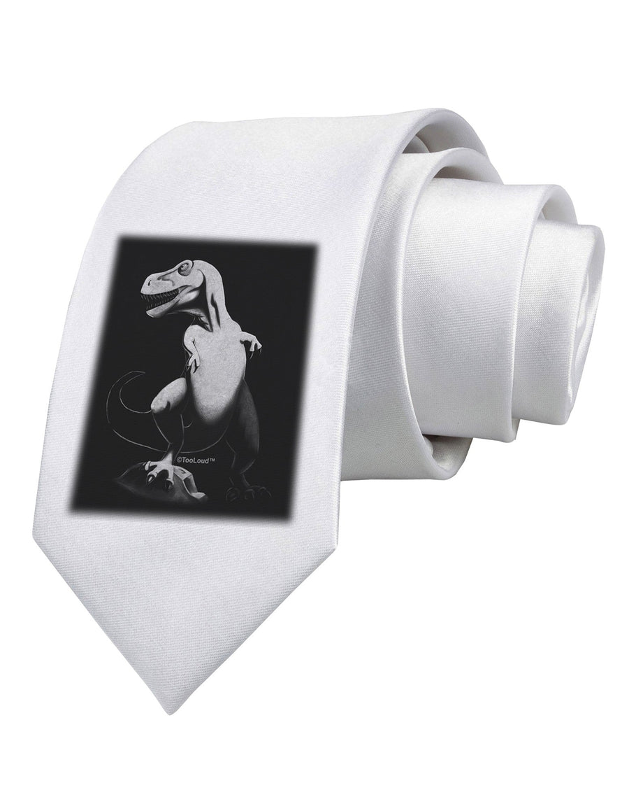 Tyrannosaurus Rex Design - Grayscale Printed White Necktie by TooLoud