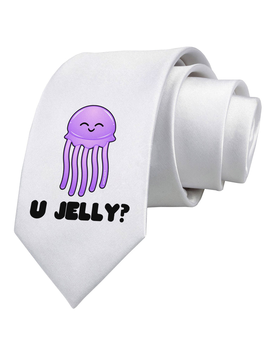 U Jelly Cute Jellyfish Printed White Necktie by TooLoud