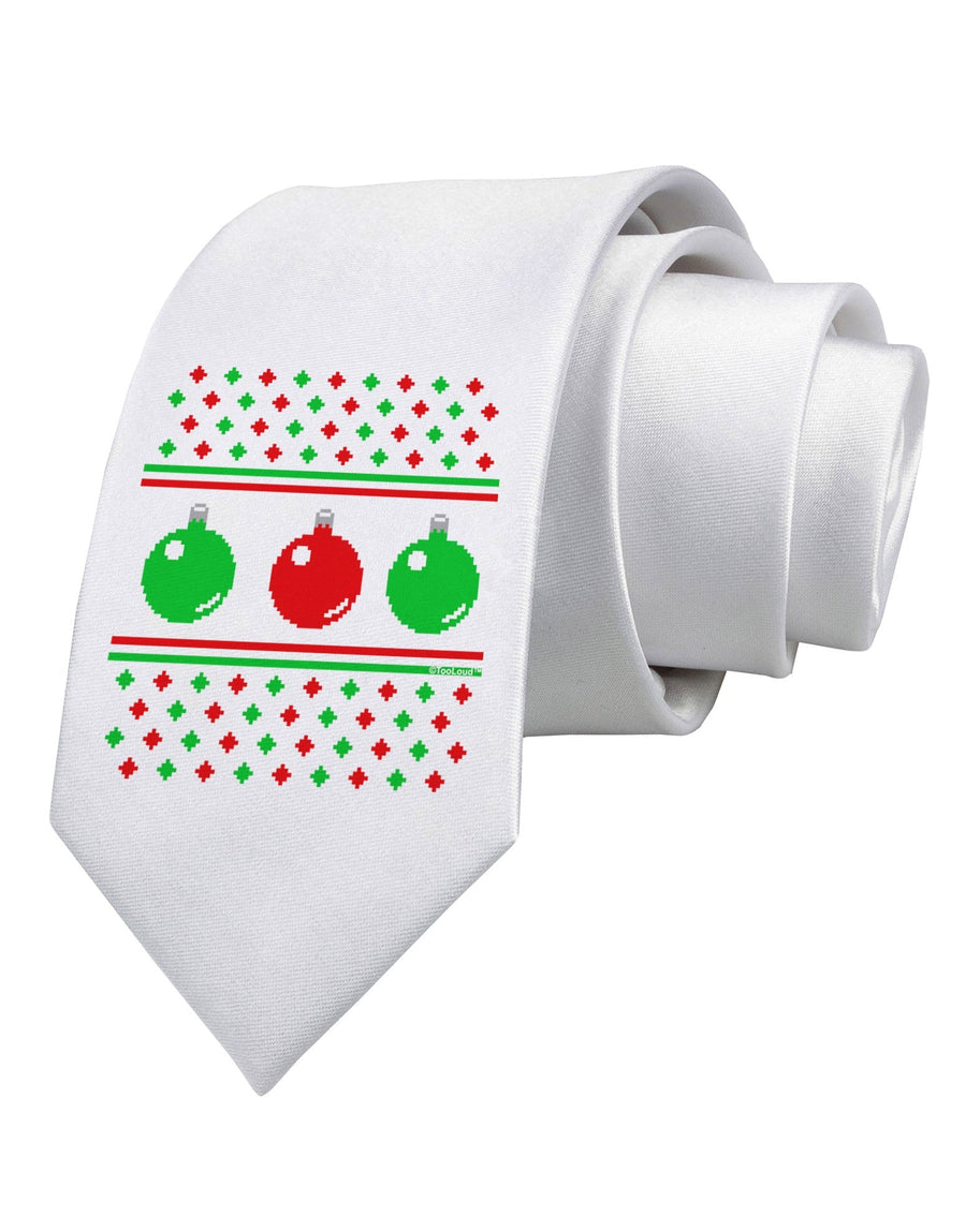 Ugly Christmas Sweater Ornaments Printed White Necktie