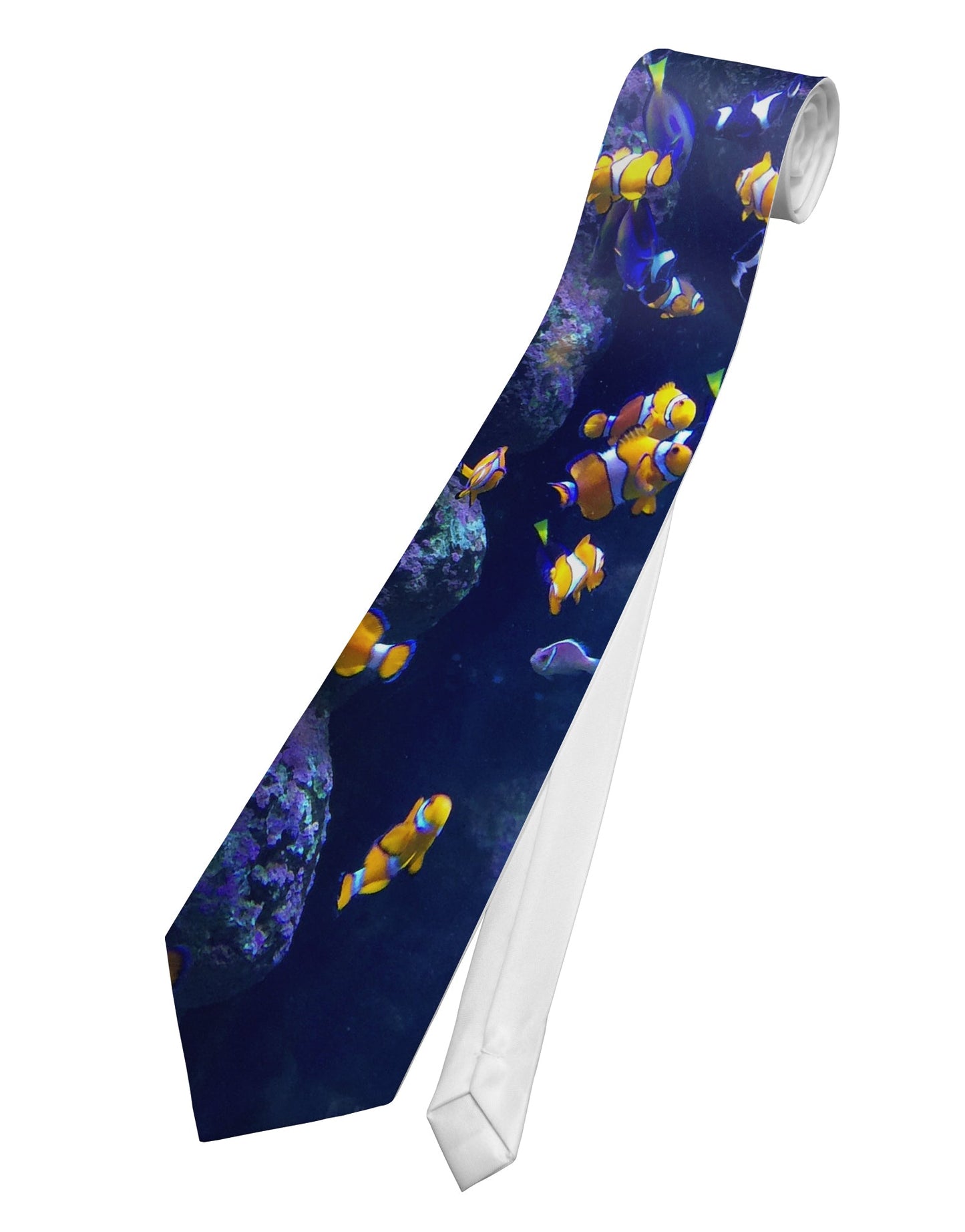 Underwater Ocean View Clownfish Printed White Necktie All Over Print by TooLoud