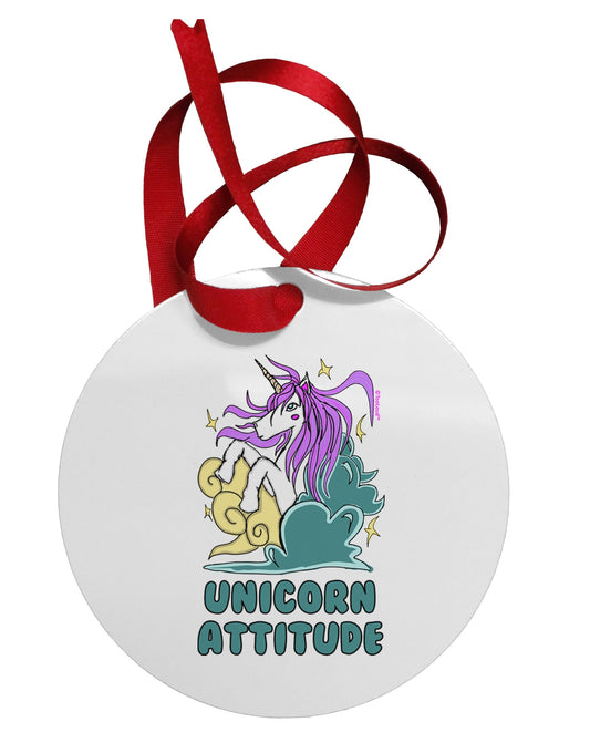 Unicorn Attitude Circular Metal Ornament-Ornament-TooLoud-Davson Sales