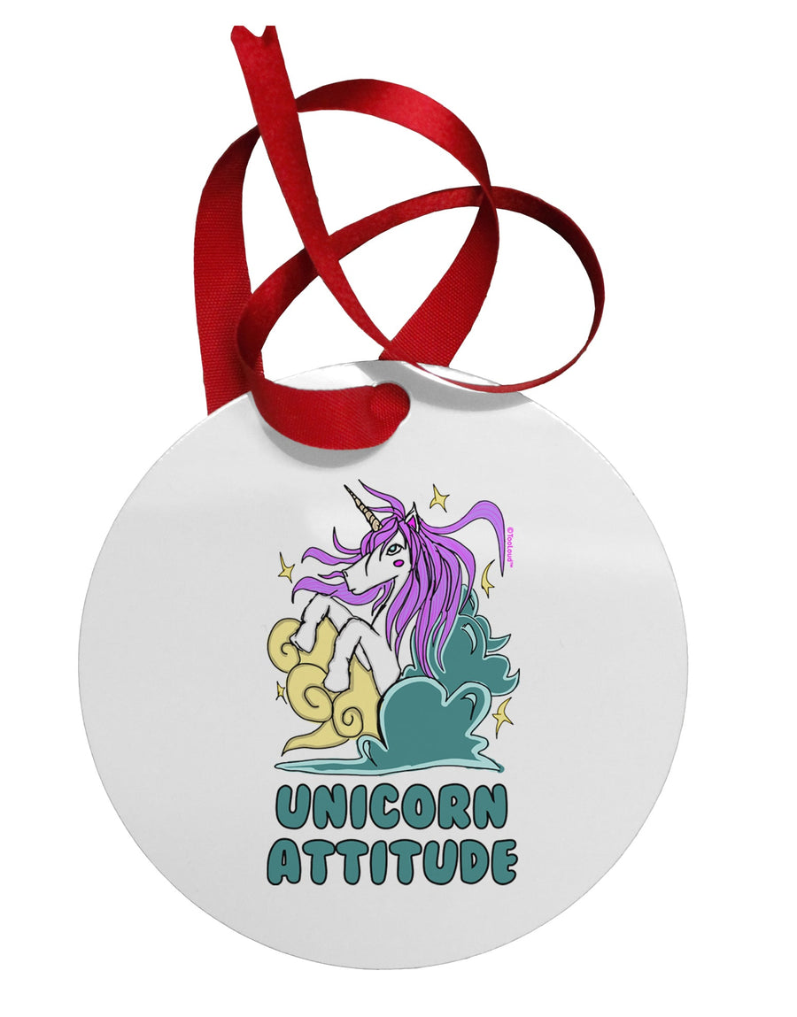 Unicorn Attitude Circular Metal Ornament-Ornament-TooLoud-Davson Sales