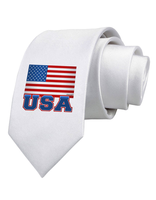 USA Flag Printed White Necktie by TooLoud