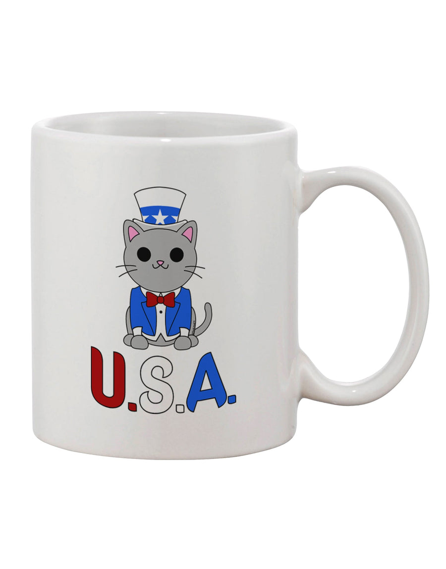 USA Printed 11 oz Coffee Mug with a Patriotic Cat Design - Crafted by a Drinkware Expert-11 OZ Coffee Mug-TooLoud-White-Davson Sales