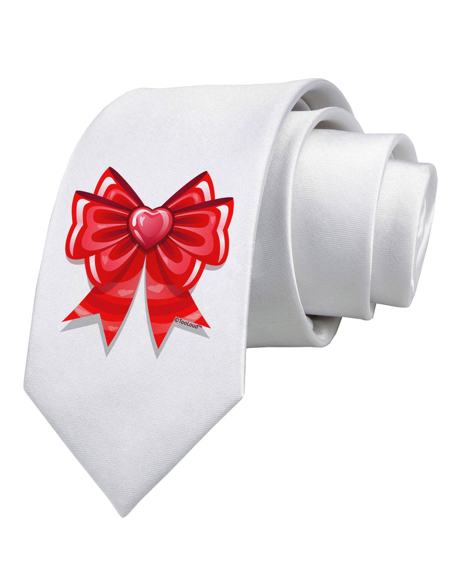 Valentine's Day Heart Bow Printed White Necktie