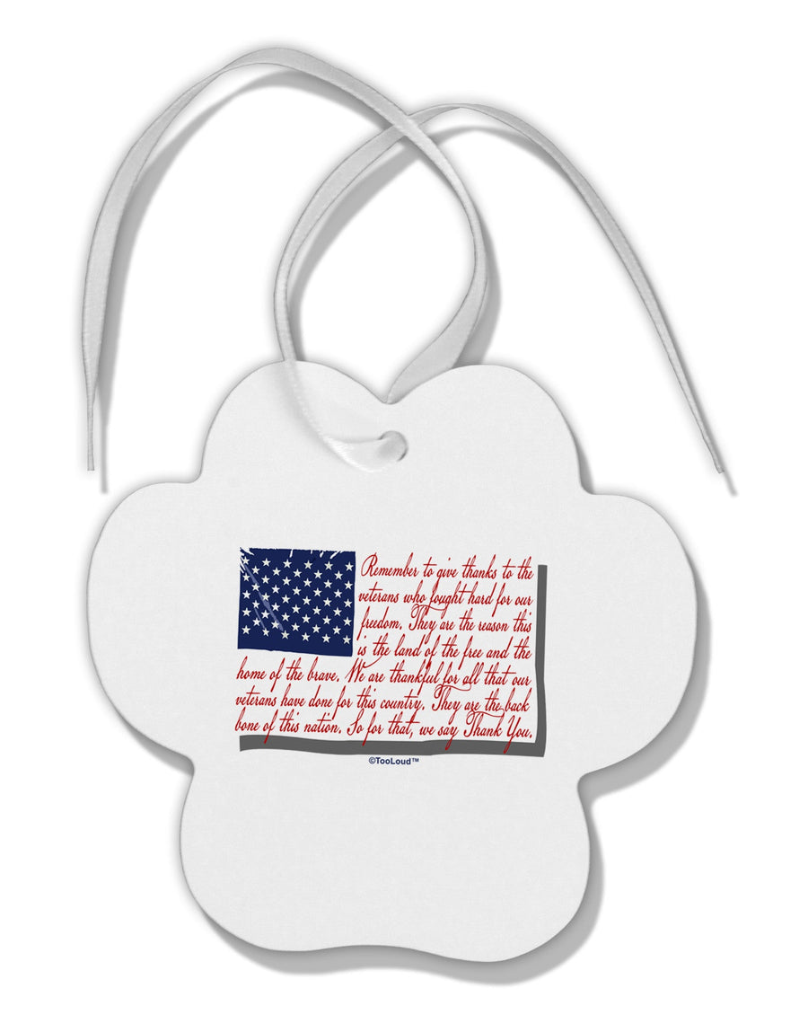 Veterans Scripted Flag Paw Print Shaped Ornament-Ornament-TooLoud-White-Davson Sales