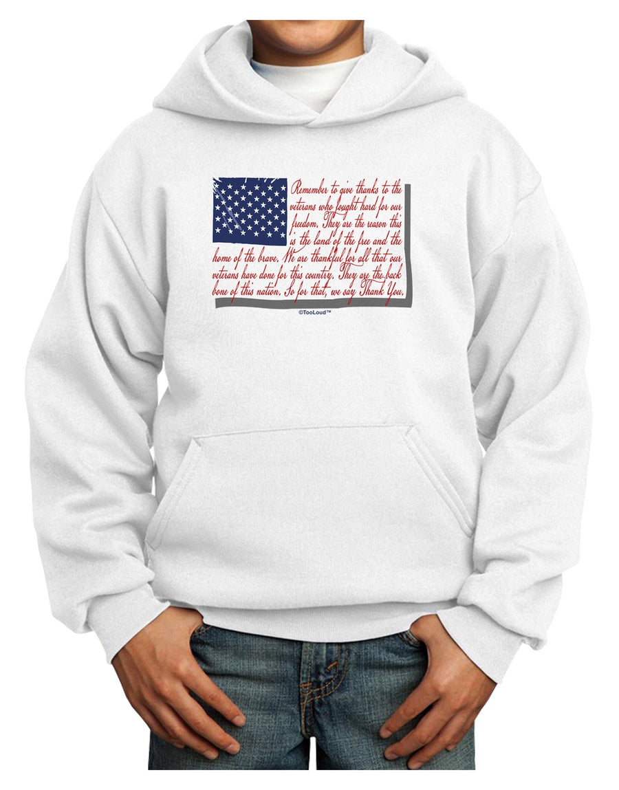 Veterans Scripted Flag Youth Hoodie Pullover Sweatshirt-Youth Hoodie-TooLoud-White-XS-Davson Sales