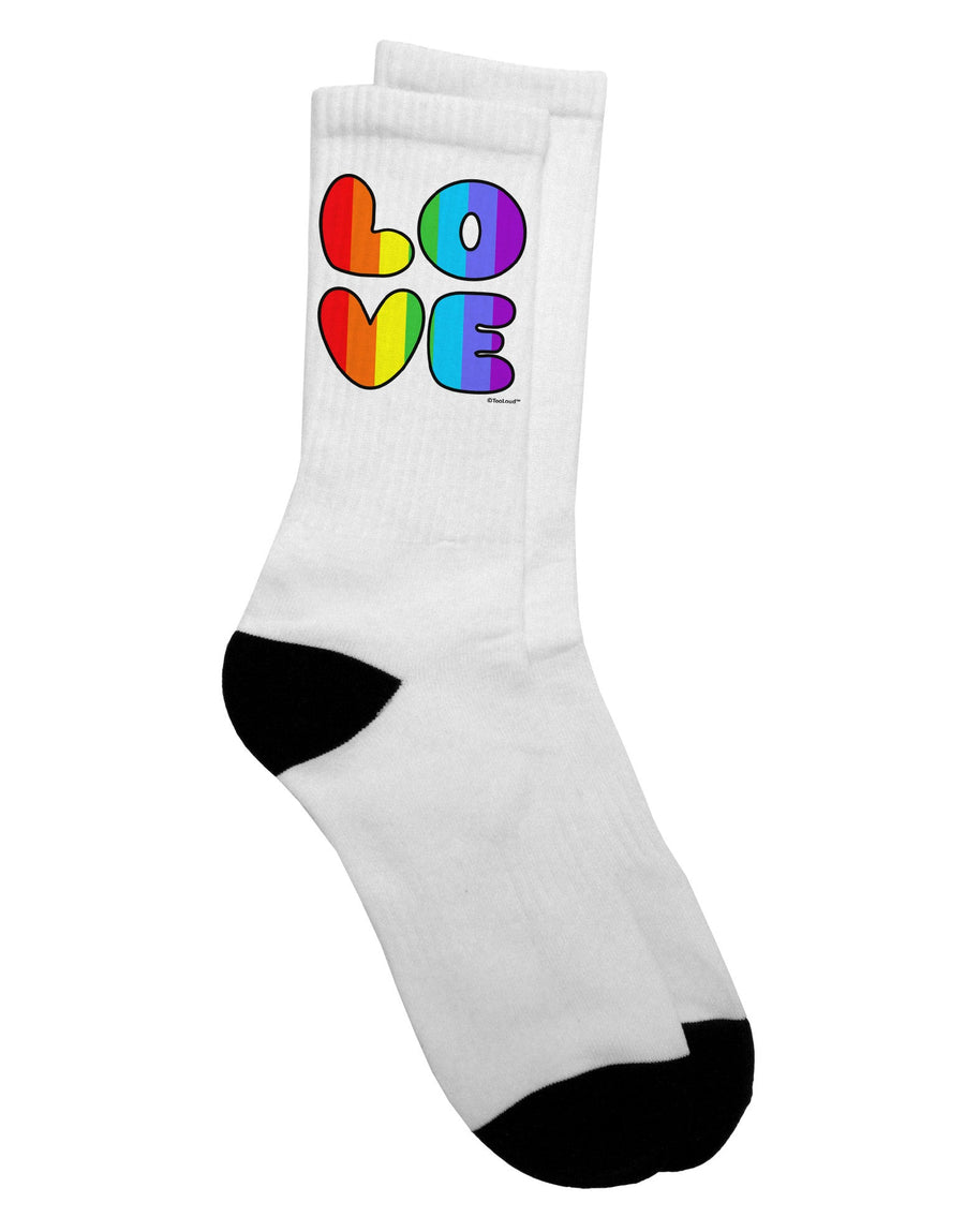 Vibrant Rainbow LOVE Text Adult Crew Socks - Exclusively by TooLoud-Socks-TooLoud-White-Ladies-4-6-Davson Sales