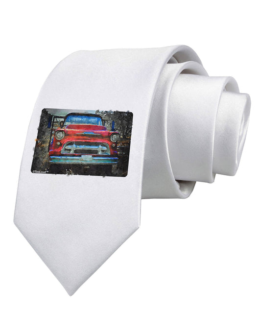 Vintage Truck Watercolor Printed White Necktie