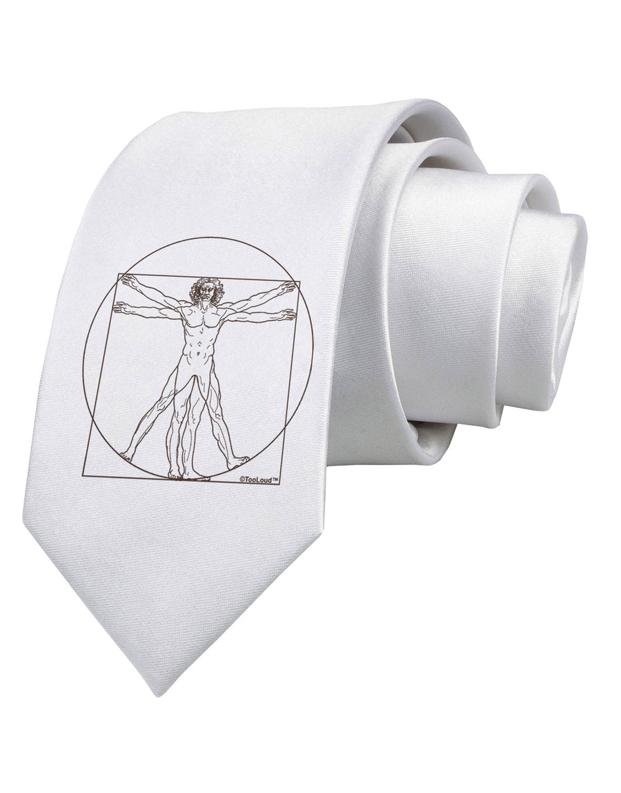 Vitruvian Man Drawing Printed White Necktie