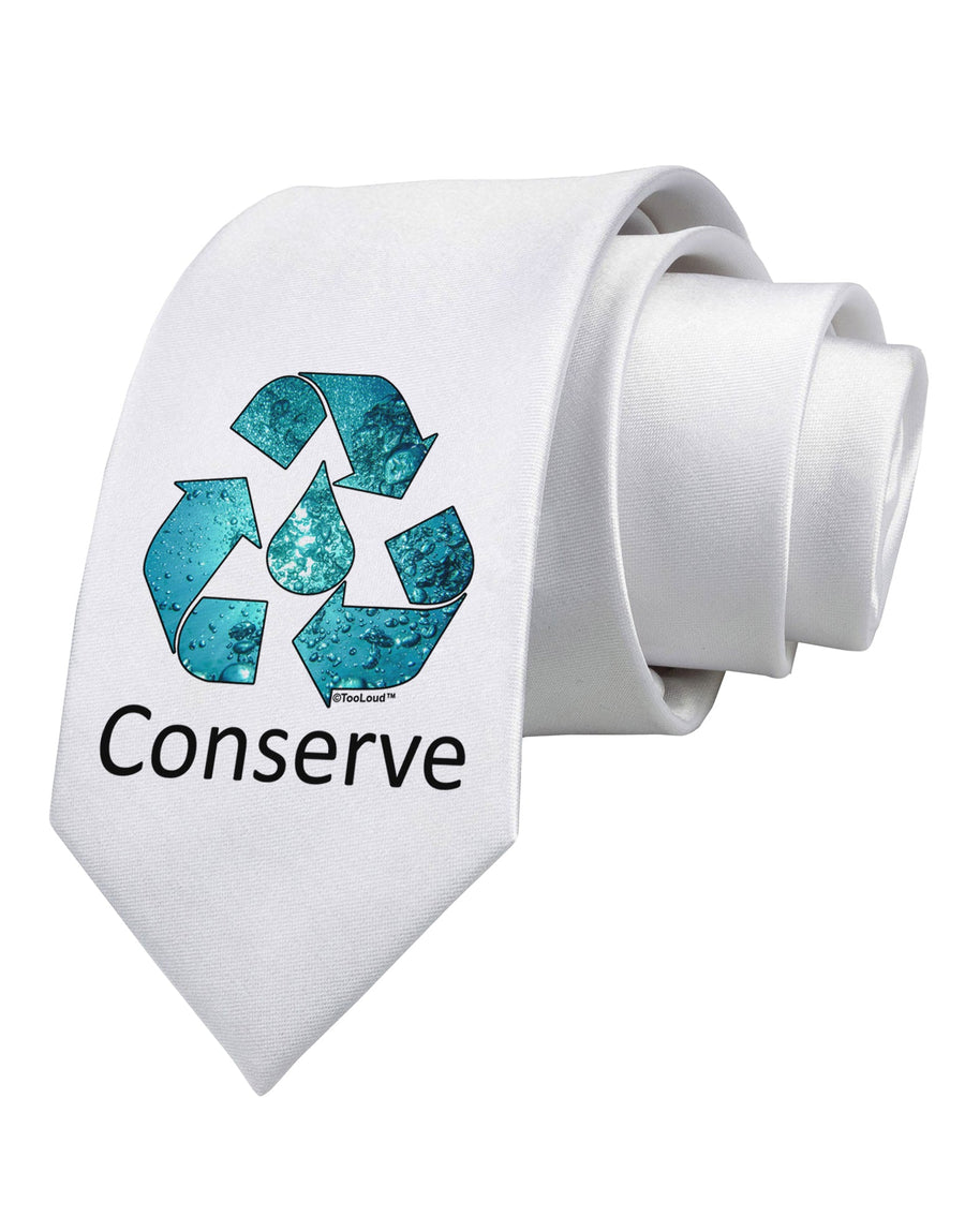 Water Conservation Text Printed White Necktie by TooLoud