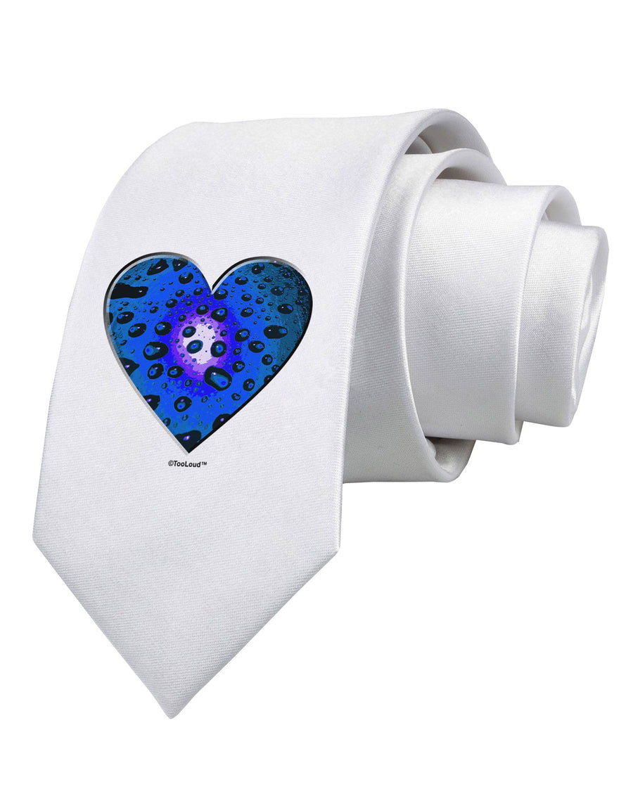 Water Droplet Heart Blue Printed White Necktie by TooLoud