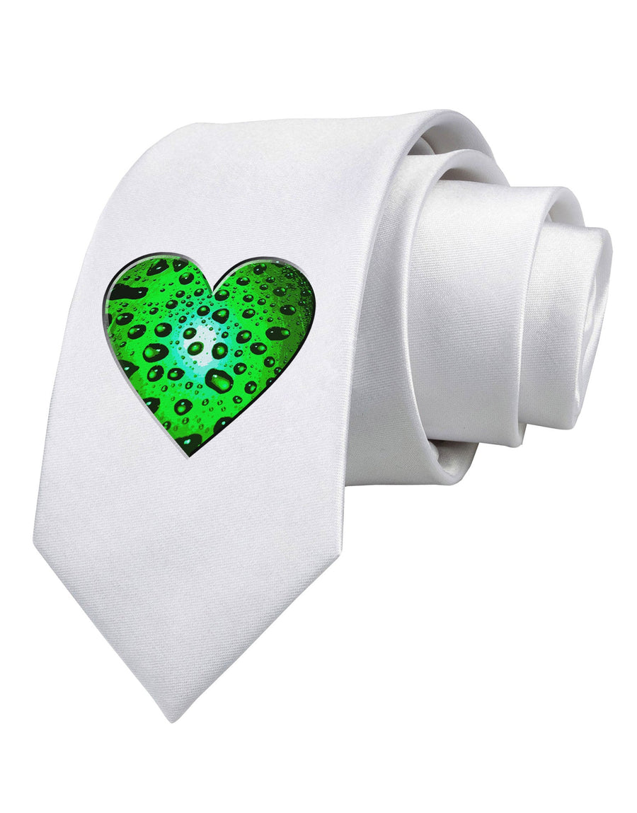 Water Droplet Heart Green Printed White Necktie by TooLoud