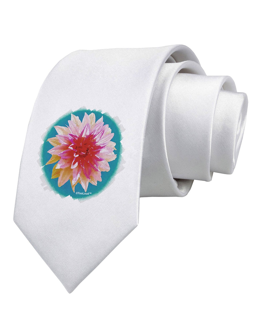 Watercolor Flower Printed White Necktie