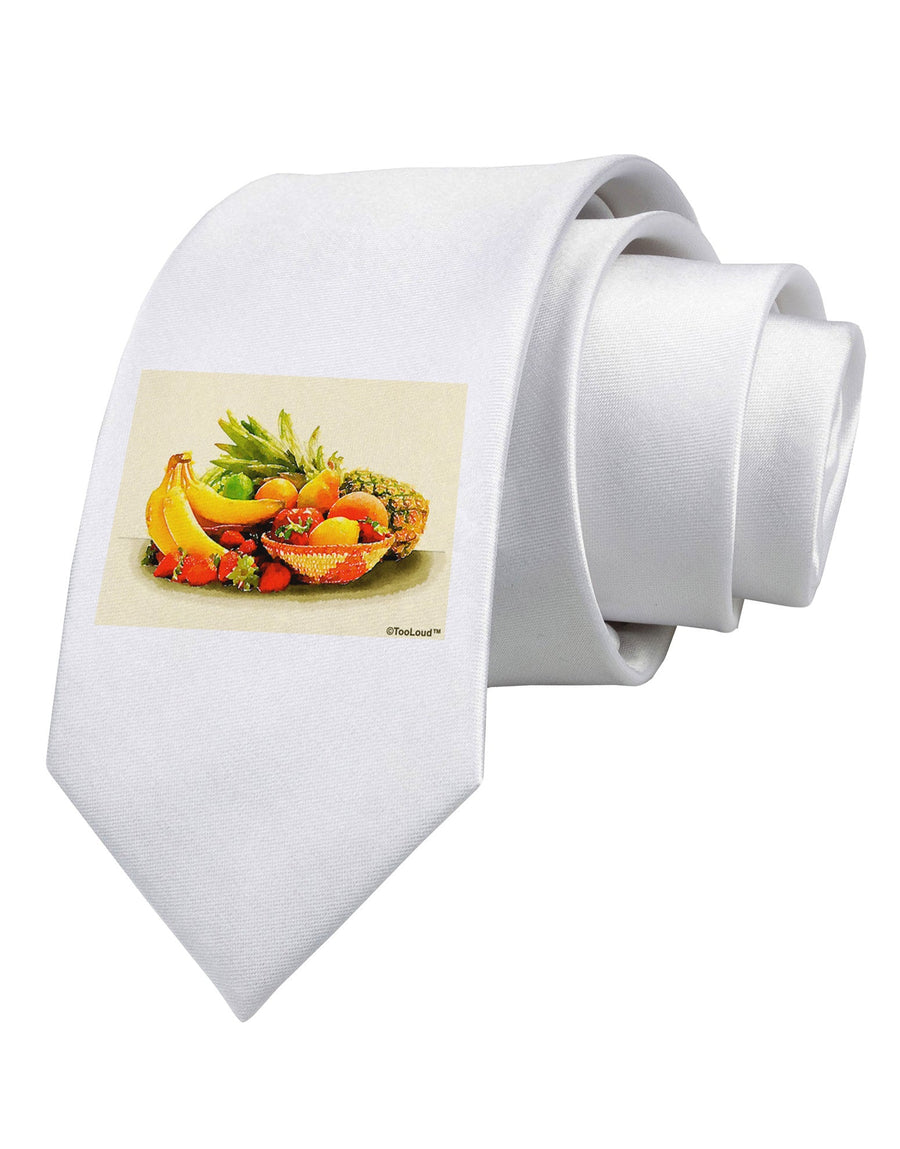 Watercolor Fruit Bowl 2 Printed White Necktie