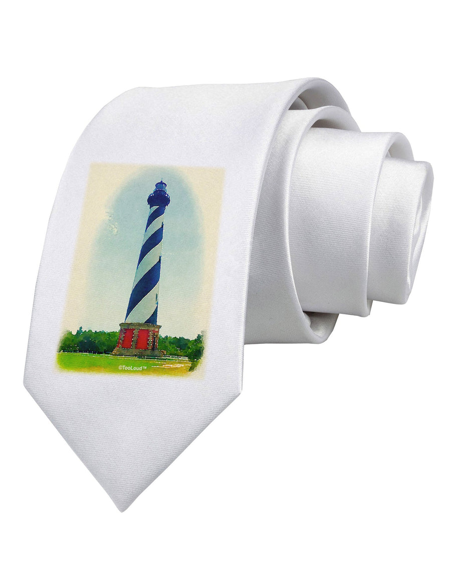 Watercolor Lighthouse 1 Printed White Necktie