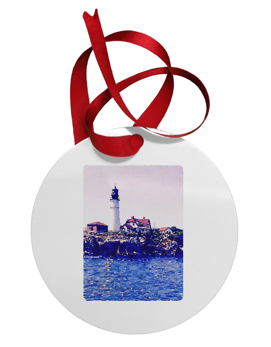 Watercolor Lighthouse 2 Circular Metal Ornament-Ornament-TooLoud-White-Davson Sales