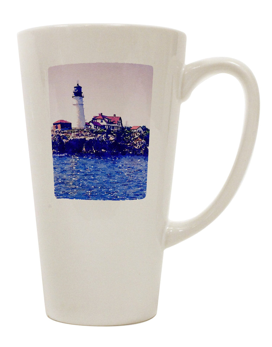 Watercolor Lighthouse Conical Latte Coffee Mug - Expertly Crafted Drinkware-Conical Latte Mug-TooLoud-White-Davson Sales