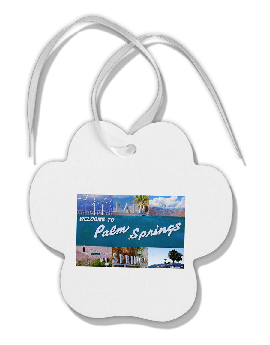 Welcome to Palm Springs Collage Paw Print Shaped Ornament-Ornament-TooLoud-White-Davson Sales