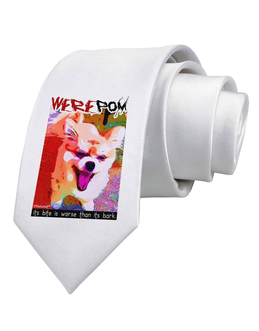 WerePom - Werewolf Pomeranian Printed White Necktie by TooLoud