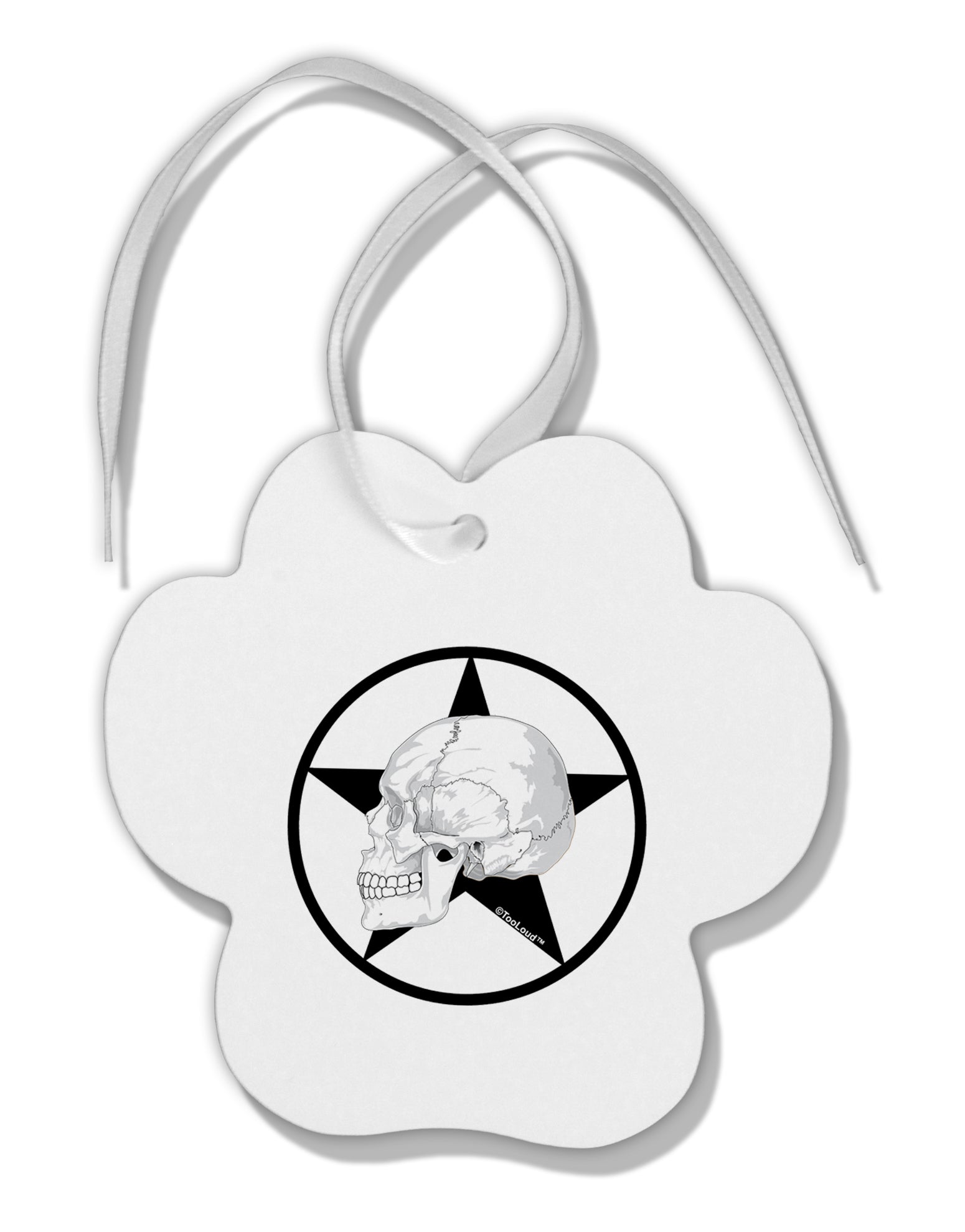 White Skull With Star Paw Print Shaped Ornament by TooLoud-Ornament-TooLoud-White-Davson Sales