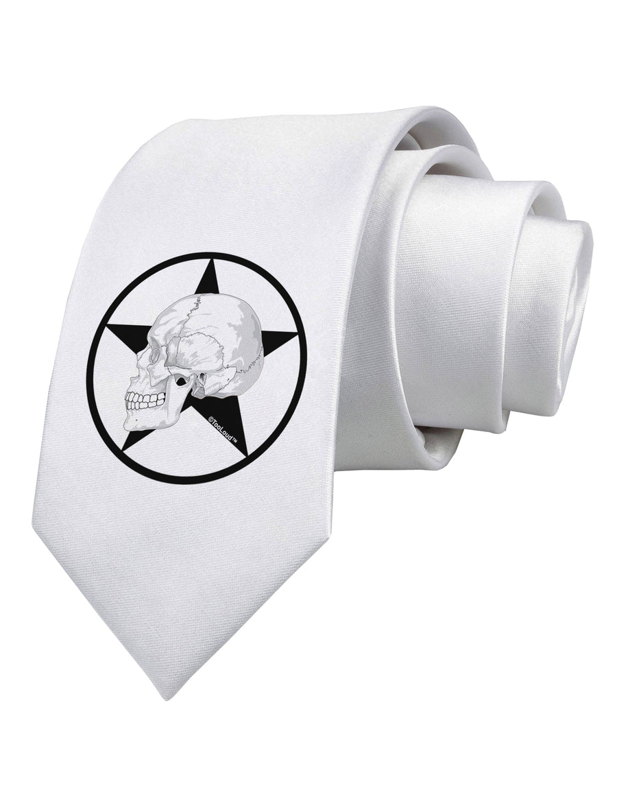 White Skull With Star Printed White Necktie by TooLoud