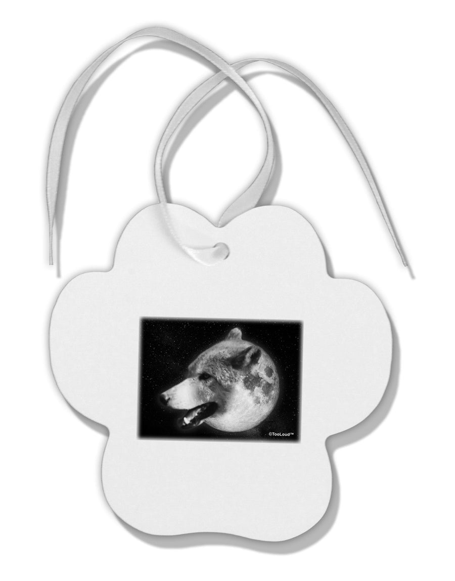 White Wolf Moon Paw Print Shaped Ornament-Ornament-TooLoud-White-Davson Sales