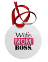 Wife Mom Boss Circular Metal Ornament-Ornament-TooLoud-White-Davson Sales