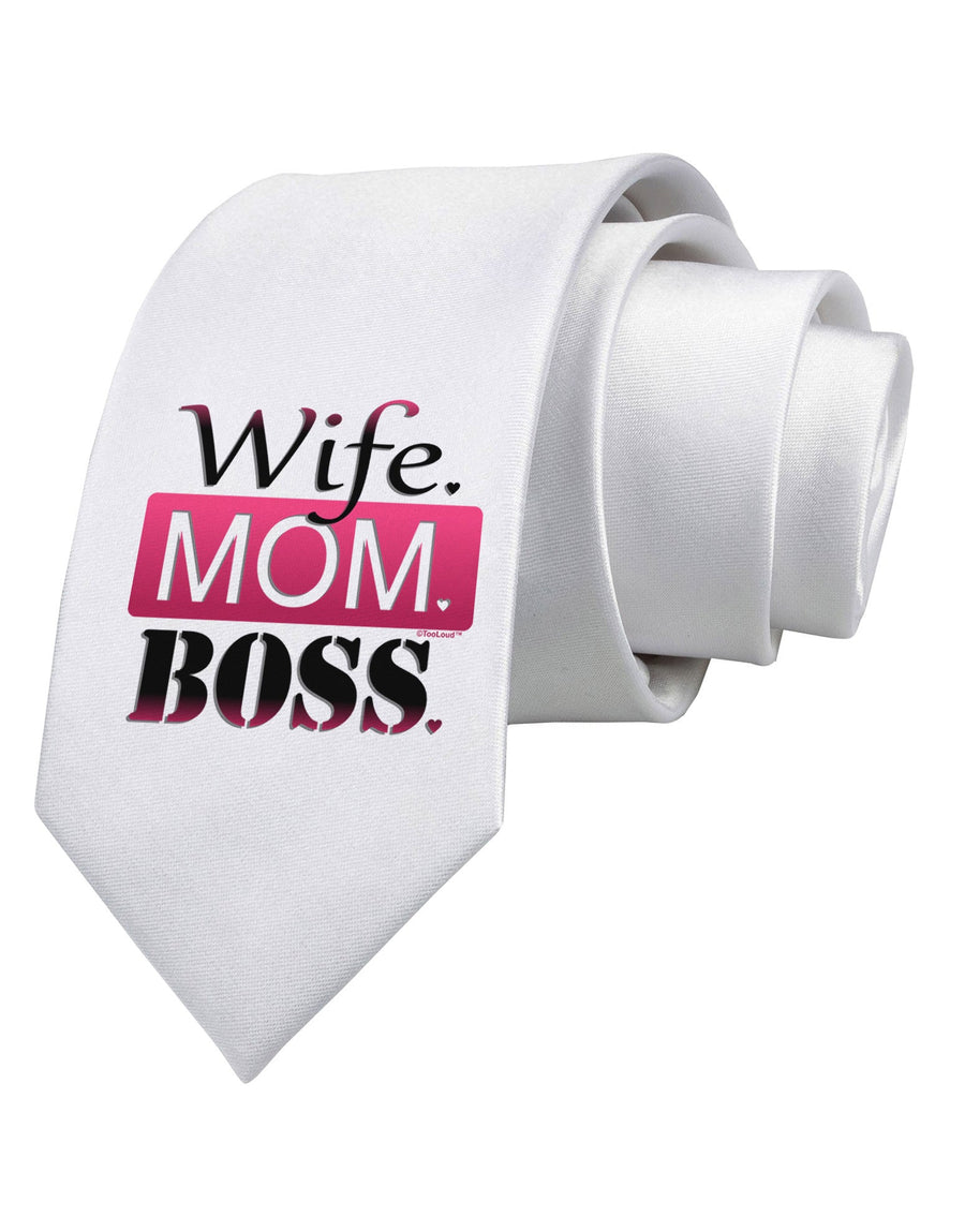 Wife Mom Boss Printed White Necktie