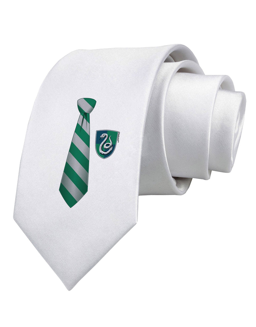 Wizard Tie Green and Silver Printed White Necktie